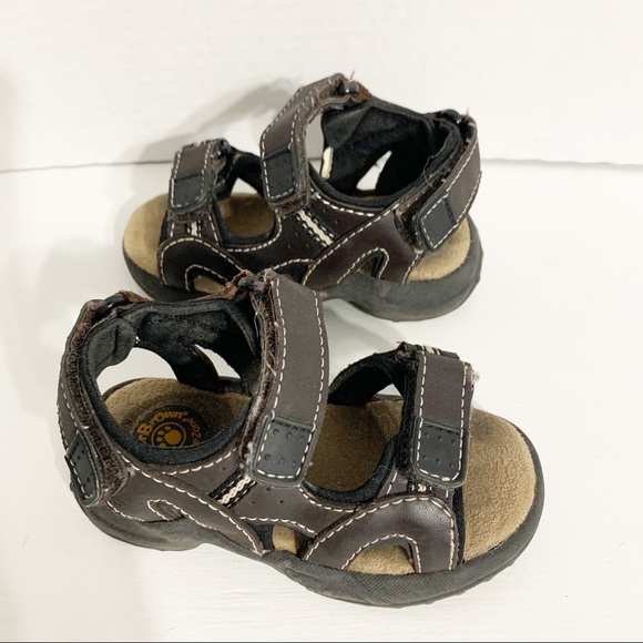 Buster Brown Adjustable Velcro Ankle and Toe Straps Molded Footbed Sandals Brown - Picture 3 of 9